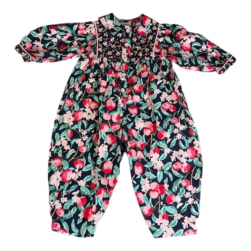 Vintage Cottagecore Wee Clancy Toddler One-Piece Floral Apple Cotton Romper 4T